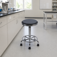 Tabouret de bar industriel anti-fatigue, levage pneumatique, cuir PU avec glissières, structure en acier, usage commercial