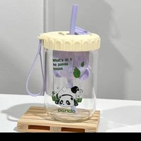 Taza de agua portátil de borosilicato alto con tapa, diseño de panda, para estudiantes, con separación de té y agua, venta al por mayor, en stock