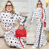 Fabricant OEM ODM sur mesure – Ensemble de survêtement deux pièces pour femme : veste courte zippée et pantalon large à pois et rayures – Commandes en gros pour l'automne