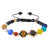 Bracelet tendance en pierre de grès bleue avec les douze constellations et les huit planètes, bracelet tissé avec les 12 signes du zodiaque avec carte