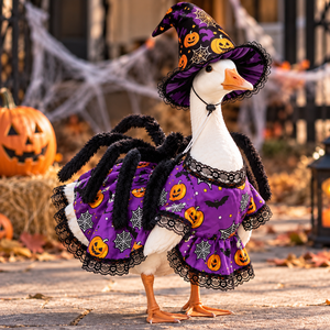 Halloween-Kostümset für Haustiere: Spinnen-Hexen-Outfit, Lila Kürbiskleid mit Hut & Spinnen-Accessoire, Halloween-Cosplay TV- & Film-Kostümrequisiten - Product Image 5