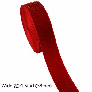 Ruban en velours pailleté de haute qualité 3,8 cm pour emballage cadeau de Noël 10 yards/rouleau - Product Image 6