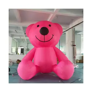 Dekorasi halaman liburan kartun maskot beruang merah muda meniup raksasa luar ruangan dekorasi Hari valentine tiup beruang untuk dijual