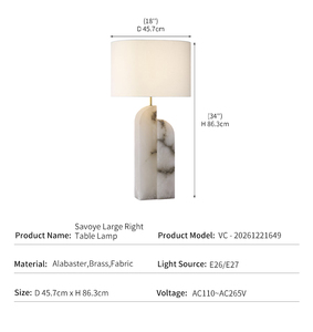 Lampe de table moderne en albâtre, décoration de chambre d'hôtel de luxe, arche en pierre asymétrique, base en laiton, abat-jour en tissu Savoye, grande lampe de table droite - Product Image 3