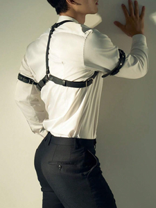 <span class=keywords><strong>Cage</strong></span> de bondage en cuir PU sexy pour hommes, harnais sculptant ceinture de poitrine réglable, lingerie érotique - Product Image 2