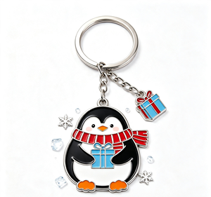 Custom Penguin Enamel Metal Key Chain Zinc Alloy Cartoon Keyring Holiday Gift Promotion - Product Image 2