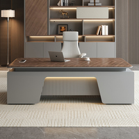 Bureau de direction en bois, mobilier de bureau modulaire, bureau de direction au design moderne, plateau de table en bois de noyer gris, ensemble bureau et chaise de bureau