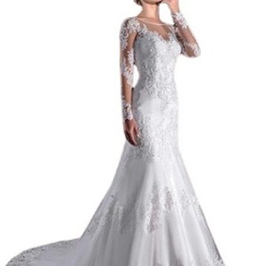 Mermaid Wedding Dress With <b>Lace</b> Backless Sweetheart Neckline Pure <b>White</b> Train Polyester Fabric - Product Image 5