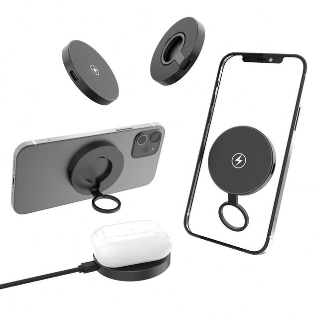 JEDI New Arrival Magnetic Wireless Charger with Foldable Ring Holder & Stand for Phones