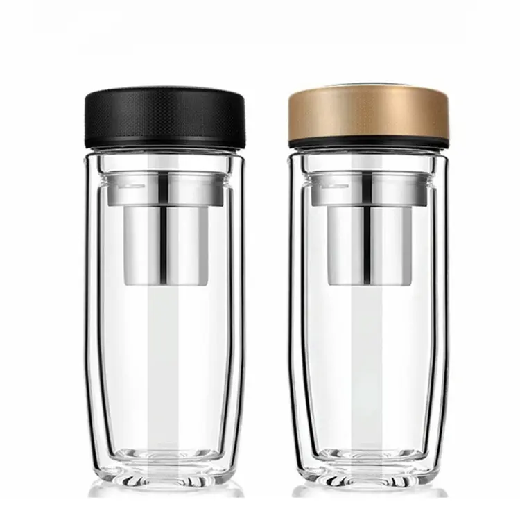 Tea Infuser Glass Water Bottle Double Wall Glass Tea Tumbler with Strainer for Loose Leaf Tea and Fruit