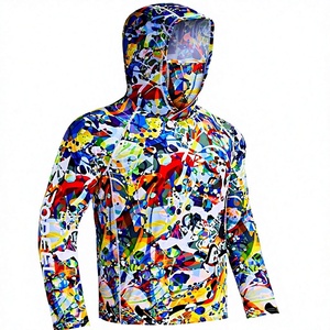 Sudadera con capucha de manga larga para hombre, estampada a color, UPF 50, anti-UV, para pesca, con logo en la manga izquierda y cierre de cremallera. - Product Image 1