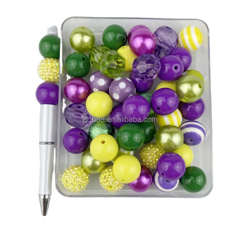 50 Cái/túi Mardi Gras Phong Cách Chunky Hạt Cho Bút Acrylic Beads Đối Với Trang Sức Làm 20Mm Bubblegum Hạt Cho Phụ Nữ Cô Gái Vòng Cổ