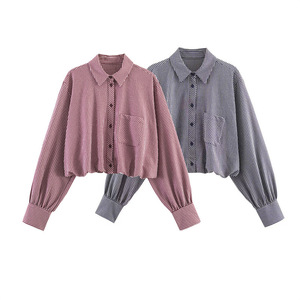 GX12029 Blouse <span class=keywords><strong>Femme</strong></span> Décontractée à Manches Longues Col Rabattu à <span class=keywords><strong>Carreaux</strong></span> Style Urbain Printemps Automne – Vêtement Tendance pour Vendeurs - Product Image 2