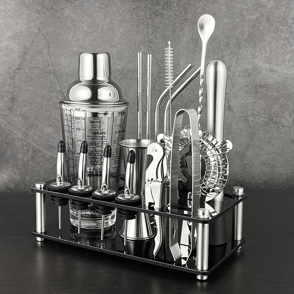Kit barista Set Shaker da 20 pezzi con supporto rotante in acrilico per bevande miste Martini Home Bar utensili