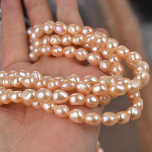 สร้อยคอมุกน้ำจืดทรงบาร็อคขนาด 8-9 มม. สีทองเข้ม งานกึ่งสำเร็จรูป ลูกปัดมุกทำมือ สำหรับงาน DIY - Product Image 2