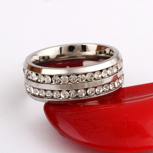 Stainless Steel Ring 8mm Two <b>Rows</b> Diamonds Channel Setting Unisex Fashion Jewelry <b>Gift</b> - Product Image 3