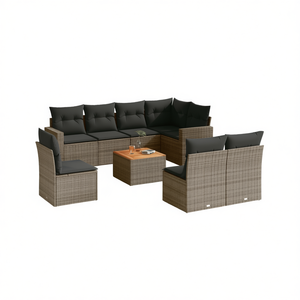 Ensemble de canapés de jardin en rotin moderne 6 places, mobilier d'extérieur au design contemporain, coussins marron et gris - Product Image 1