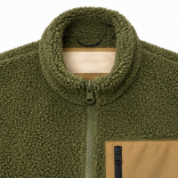 Veste polaire olive personnalisée pour femme, style Sherpa, fermeture éclair intégrale, poche contrastante sur la poitrine, manteau d'hiver chaud, OEM ODM, vente en gros