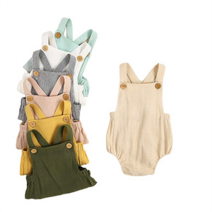 Conjuntos de Ropa de Bebé de Lino y Algodón 100% para Recién Nacidos, Mameluco de Verano con Botones para Niñas y Niños - Product Image 1