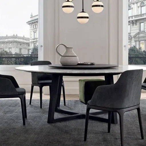 İskandinav yuvarlak mermer yemek masası ve sandalye kombinasyonu modern yuvarlak masa