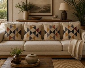 Ensemble de 4 housses de coussin géométriques faites à la main, style bohème, en coton, pour canapé, salon, chambre, décoration rustique pour la maison - Product Image 4