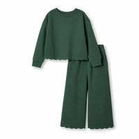 Ensemble sweat-shirt et pantalon large en coton à manches longues pour filles, collection automne-hiver, ourlet ondulé, couleur unie, respirant, décontracté, 2-7 ans