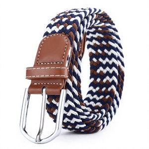 Equipro <b>Braided</b> Casual <b>Belt</b> Solid Navy White Brown Tab Silver Pin Buckle Eco-Friendly Hand Finished 3.5cm Width 85-110cm Men's - Product Image 1