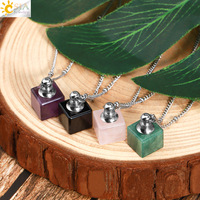 Collier diffuseur de parfum minimaliste INS, pendentif en pierre naturelle, cube de cristal, flacon d'huile essentielle