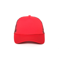 Hete Aanbieding Oranje Kleur Op Maat Geborduurde Luipaard Stippenpatroon Jacht Visserij Mesh Verstelbare Cap Trucker Pet Buiten Unisex