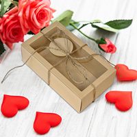 Boîte cadeau en papier kraft imprimée sur mesure avec fenêtre translucide, emballages écologiques semi-transparents pour bonbons, bijoux, savon