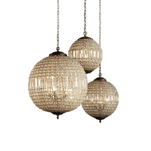 Lanterne en Bronze européen suspendu, lustre boules de cristal, de luxe, rétro, vintage, pour centre de table de mariage