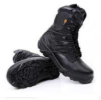 Bottes Noires Durables de Combat Tactique en Cuir pour Hommes