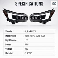 Phare avant pour Subaru XV, années-modèles 2012-2021, projecteur LED 55W, feux de jour dynamiques, clignotants séquentiels