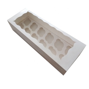 Custom Cake box 20x7x4inch Wholesale Custom Long White paper 12 Holes Cupcake Boxes with clear lid boxes