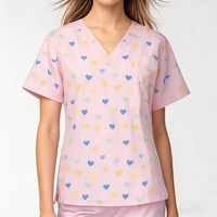 Blusa Médica con Cuello en V para Mujer, Estampado Lindo de Luna y Estrellas, Uniforme de Enfermería, Ropa de Trabajo para Hospital