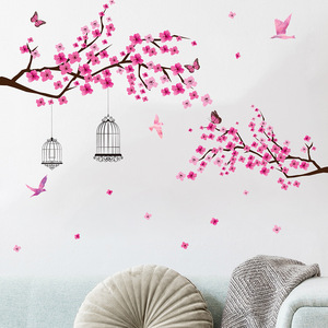 Rose pêche <span class=keywords><strong>arbre</strong></span> branches oiseau cage sticker mural salon chambre fond <span class=keywords><strong>d</strong></span>écoration papier peint PVC autocollant - Product Image 5