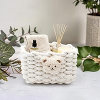 Panier de rangement rectangulaire en coton tressé à motif ours, écologique, blanc, pour salle de bain, bureau, coiffeuse, armoires