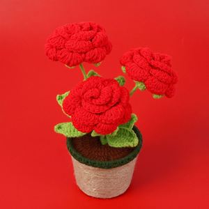 Nouvelles plantes en pot en tricot de laine au crochet, roses chinoises, pour décoration maison et voiture, cadeaux de Noël festifs, fleurs en pot - Product Image 6