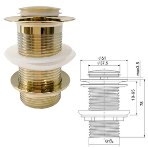 Vente directe d'usine Or brossé Bouton <span class=keywords><strong>poussoir</strong></span> Click Clack Plug Bassin de <span class=keywords><strong>bain</strong></span> sans fente Évier à déchets Pop Up - Product Image 2