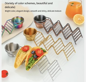 Soporte Moderno para Tacos Mexicanos <span class=keywords><strong>de</strong></span> Acero Inoxidable con Portavasos Individual y Porta Salsas, Apto para Alimentos, Reciclable, para Fiestas - Product Image 2