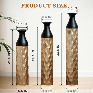 Set di 3 vasi in metallo decorativi oro e nero, vasi alti da terra per decorazioni d'interni, 24,8 pollici, 29 pollici, 33,8 pollici - Product Image 5