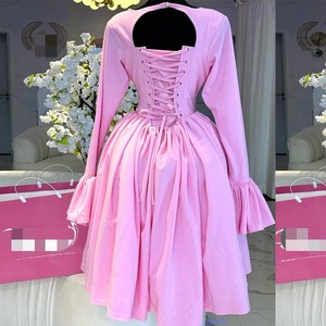 Abiti Eleganti da Donna con Collo Tondo, Maniche Lunghe, Cinturino Posteriore e Vita Alta a Linea A - Product Image 2