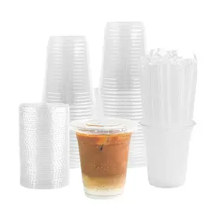 चीन फैक्टरी पारदर्शी प्लास्टिक कप डिस्पोजेबल बोबा चाय आइस्ड कॉफी फलों का रस प्लास्टिक कप ढक्कन के साथ व्यक्तिगत लोगो