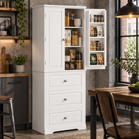 Buffet Minimaliste Haut à 2 Portes et 3 Tiroirs en Mélaminé Blanc, Meuble de Rangement pour Cuisine, Salle à Manger, Chambre à Coucher - Vente en Gros