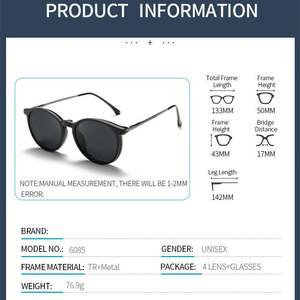 Gafas de Sol Redondas con Protección Anti Luz Azul, Personalizables con Logotipo, Modelo 2025, para Hombre y Mujer, Juego de 1+4 con Clip Magnético Polarizado - Product Image 5