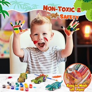 Educational Arts and Crafts DIY Gifts 2 in 1 <strong>Dinosaurs</strong> <strong>Painting</strong> Pull Back Cars Set - Product Image 3