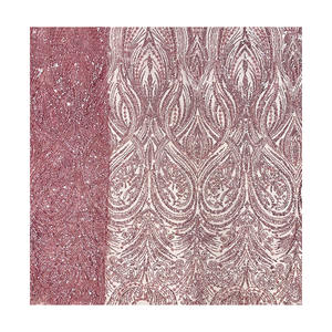 قماش دانتيل عضوي صديق للبيئة مزين بالخرز والترتر مع خيوط معدنية 300 جرام/متر لفساتين الزفاف والمناسبات الخاصة - Product Image 4