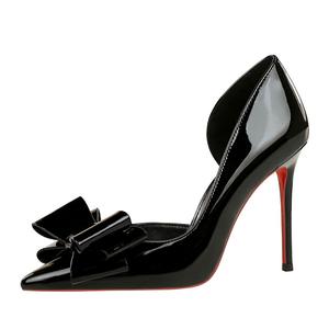 9265-H87 Escarpins Femme en Cuir Verni Style Européen et Américain à Talon Aiguille, Semelle <span class=keywords><strong>Rouge</strong></span>, Polyvalents, Creux sur le Côté, Simple Couche - Product Image 1