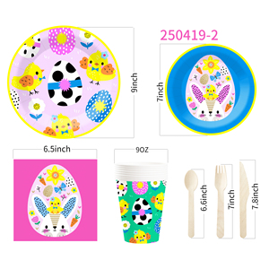 DAMAI Easter Tableware Set Eggs <b>Patterned</b> Disposable <b>Paper</b> Plates With Chicken Design for Kids Birthday Supplies Serves 8 Pcs - Product Image 6