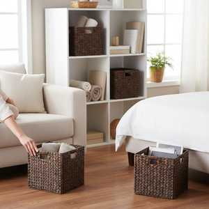 Juego de 4 Cestas de Almacenamiento Tejidas Estilo Espresso, Cestas Hechas a Mano de Jacinto de Agua, Organizador Ecológico para Decoración Rústica - Product Image 1